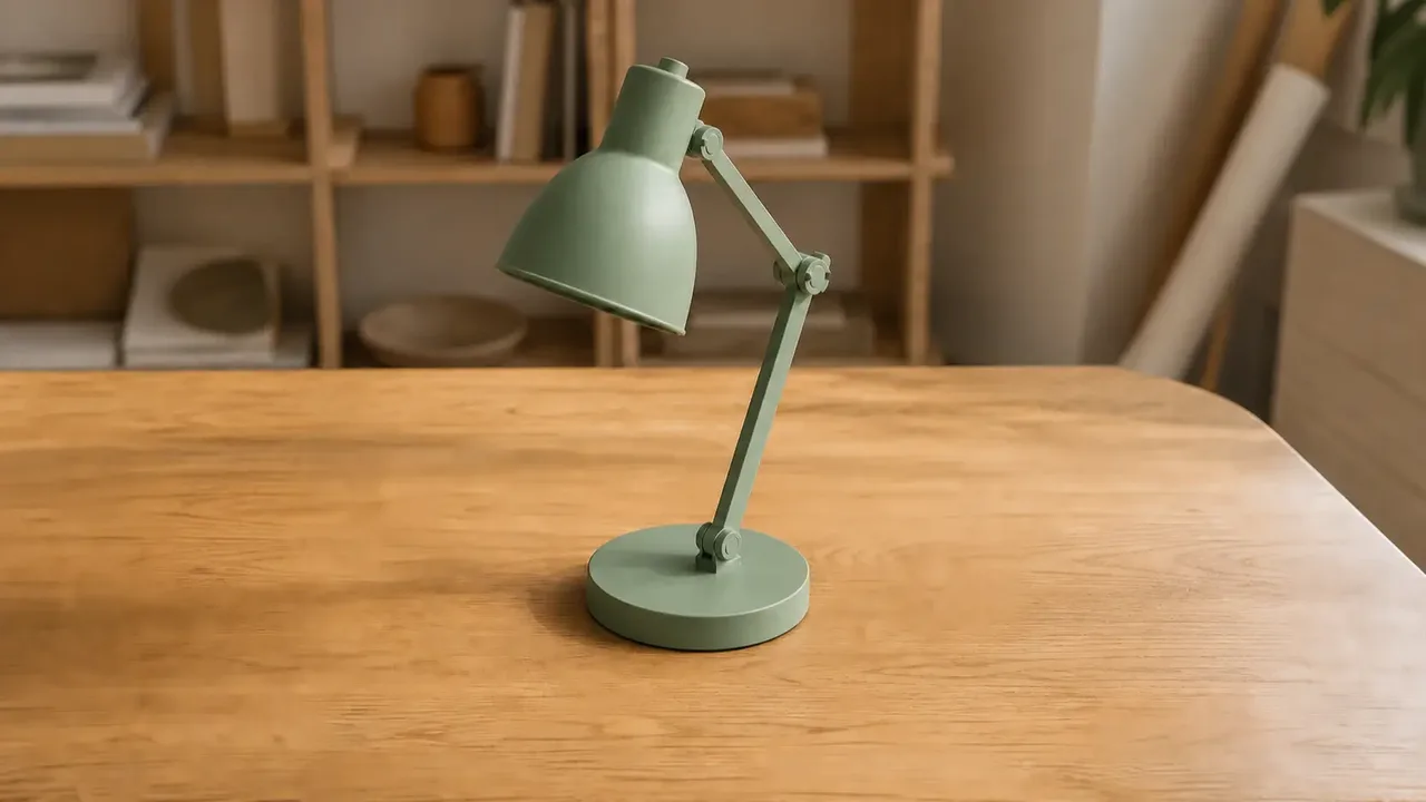The same desk with only the lamp left.