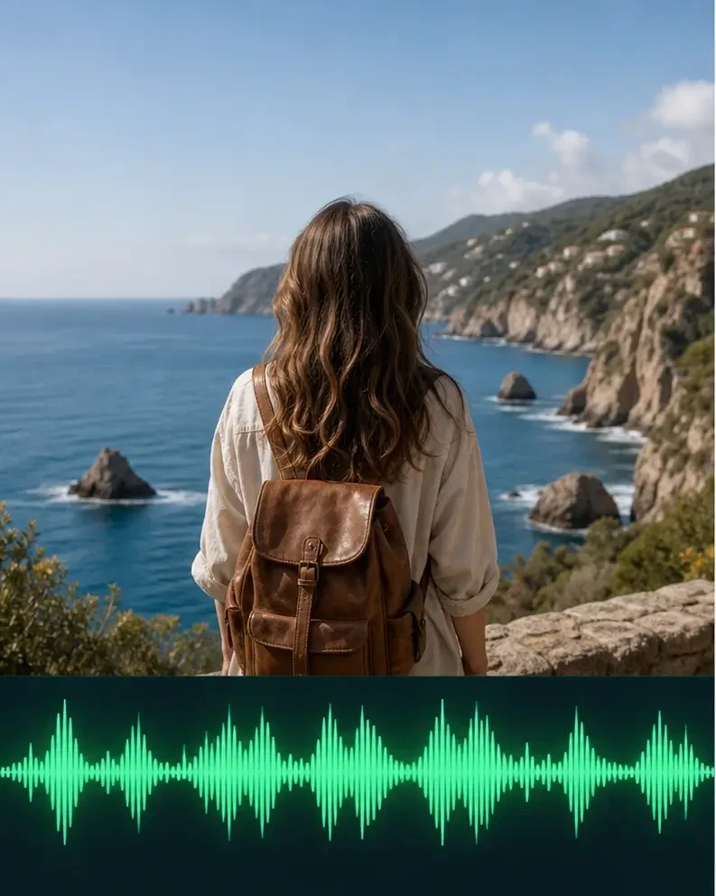 Coastal view with a sound wave under the picture